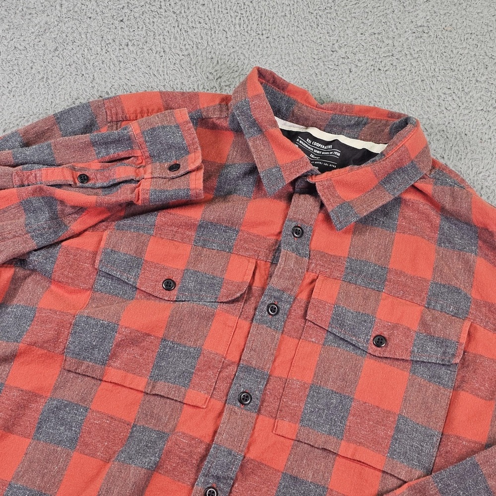 REI Cooperative Shirt Mens 2XL Orange Plaid Flannel Long Sleeve Button Up Casual